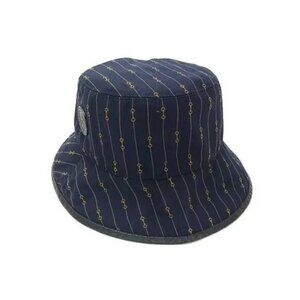 Gucci Hat Horsebit Reversible Bucket Hat Navy And Beige Wool Cotton
